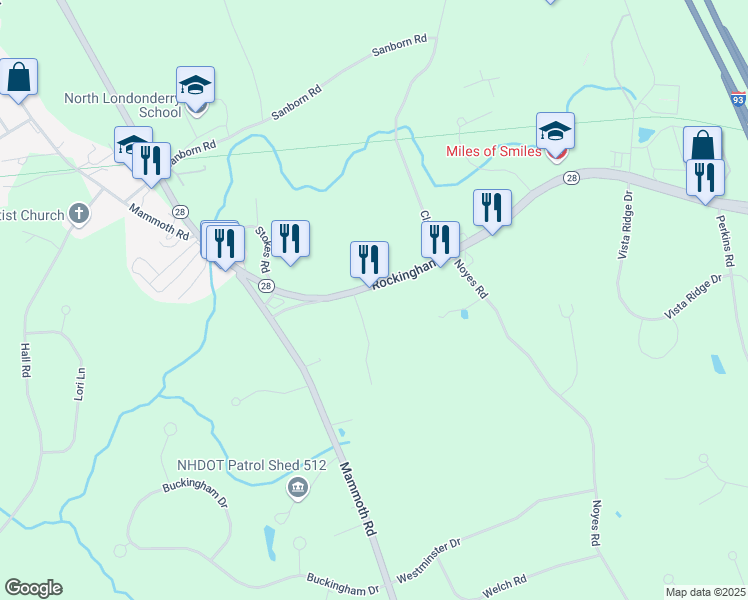 map of restaurants, bars, coffee shops, grocery stores, and more near 215 Rockingham Road in Londonderry