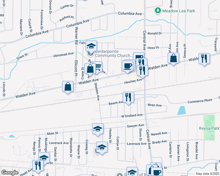 map of restaurants, bars, coffee shops, grocery stores, and more near 84 Hinchey Avenue in Lancaster