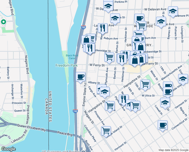 map of restaurants, bars, coffee shops, grocery stores, and more near 854 West Avenue in Buffalo