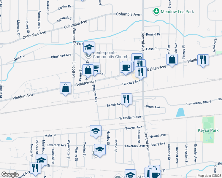 map of restaurants, bars, coffee shops, grocery stores, and more near 84 Hinchey Avenue in Lancaster