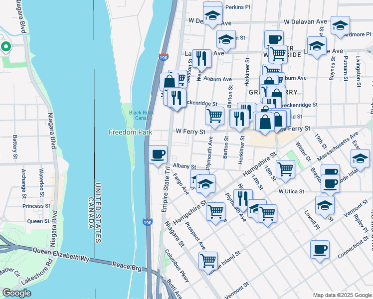 map of restaurants, bars, coffee shops, grocery stores, and more near 854 West Avenue in Buffalo