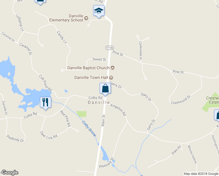 map of restaurants, bars, coffee shops, grocery stores, and more near 198 Main Street in Danville
