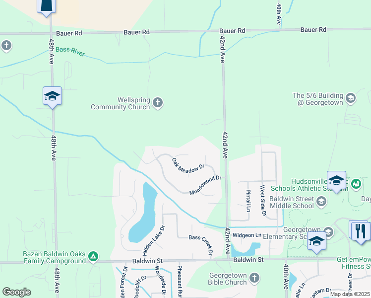 map of restaurants, bars, coffee shops, grocery stores, and more near 4339 Forest Way Court in Hudsonville