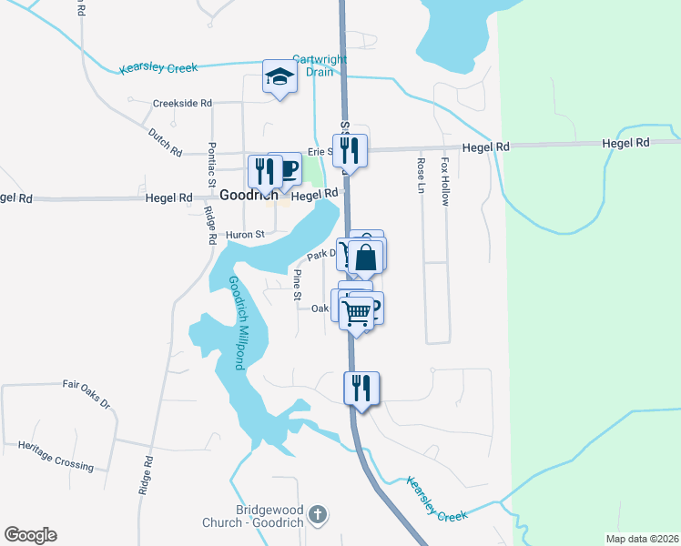 map of restaurants, bars, coffee shops, grocery stores, and more near 8122 South State Road in Goodrich
