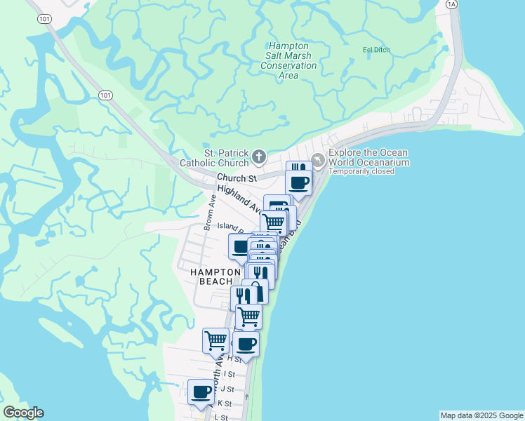 map of restaurants, bars, coffee shops, grocery stores, and more near 21 Ross Avenue in Hampton
