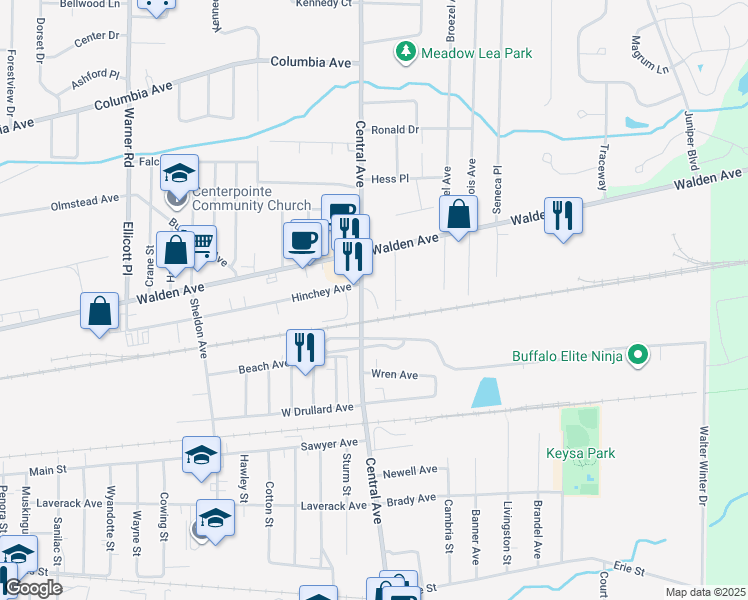 map of restaurants, bars, coffee shops, grocery stores, and more near 333 Central Avenue in Lancaster