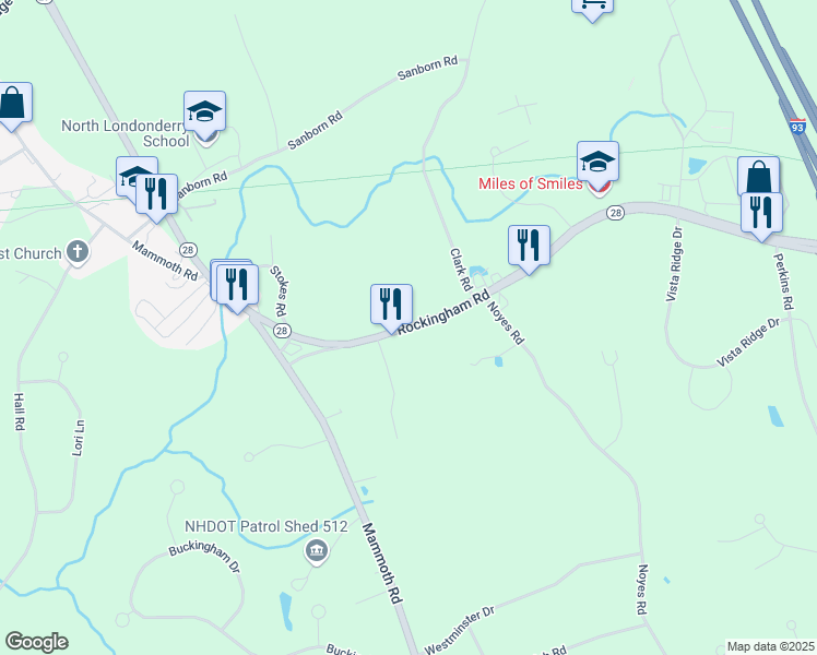 map of restaurants, bars, coffee shops, grocery stores, and more near 215 Rockingham Road in Londonderry