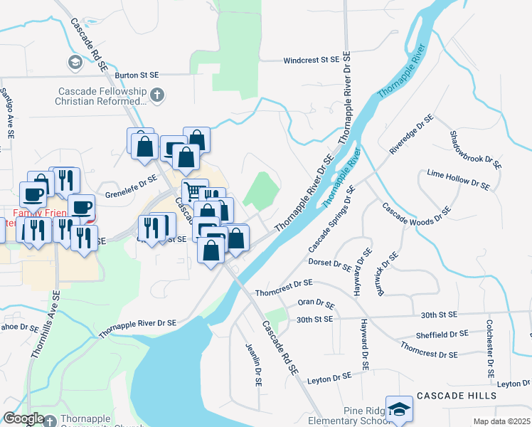 map of restaurants, bars, coffee shops, grocery stores, and more near 2727 Orange Avenue Southeast in Grand Rapids