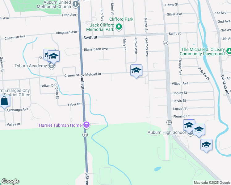 map of restaurants, bars, coffee shops, grocery stores, and more near 52 Metcalf Drive in Auburn