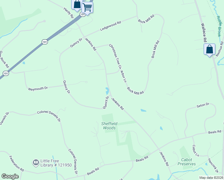 map of restaurants, bars, coffee shops, grocery stores, and more near 58 Jenkins Road in Bedford