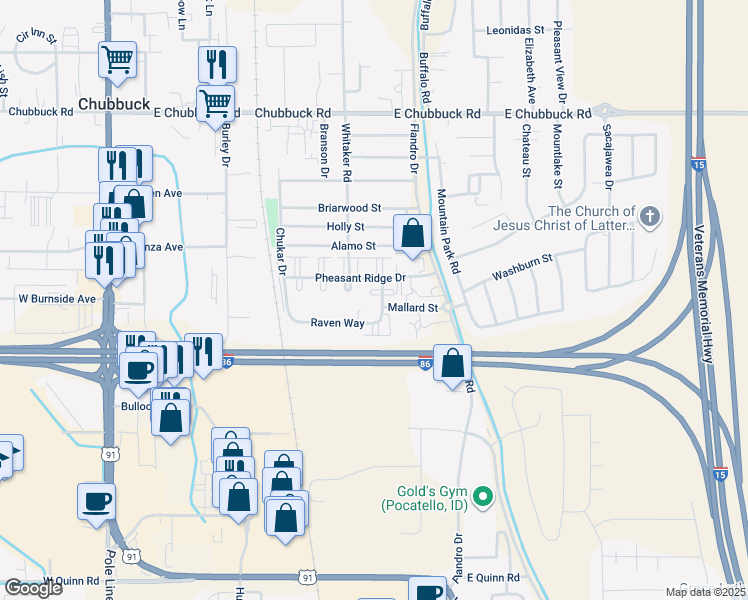 map of restaurants, bars, coffee shops, grocery stores, and more near 4479 Chukar Drive in Chubbuck
