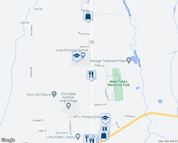 map of restaurants, bars, coffee shops, grocery stores, and more near 1612 Rochester Street in Lima