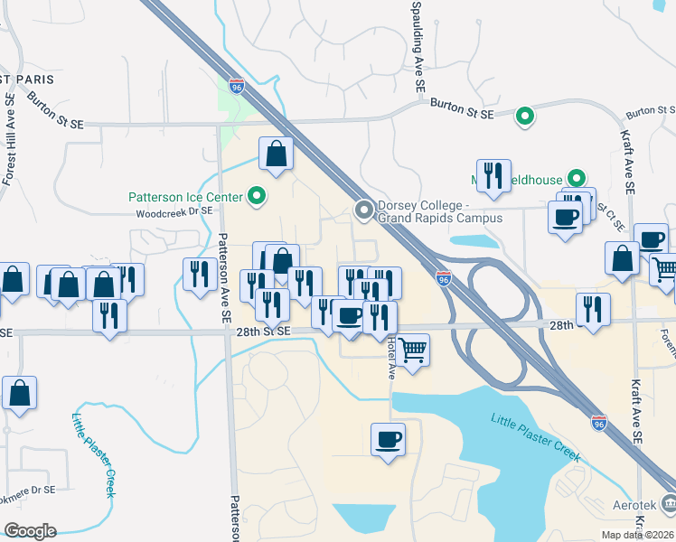 map of restaurants, bars, coffee shops, grocery stores, and more near 2650 Horizon Dr SE in Grand Rapids