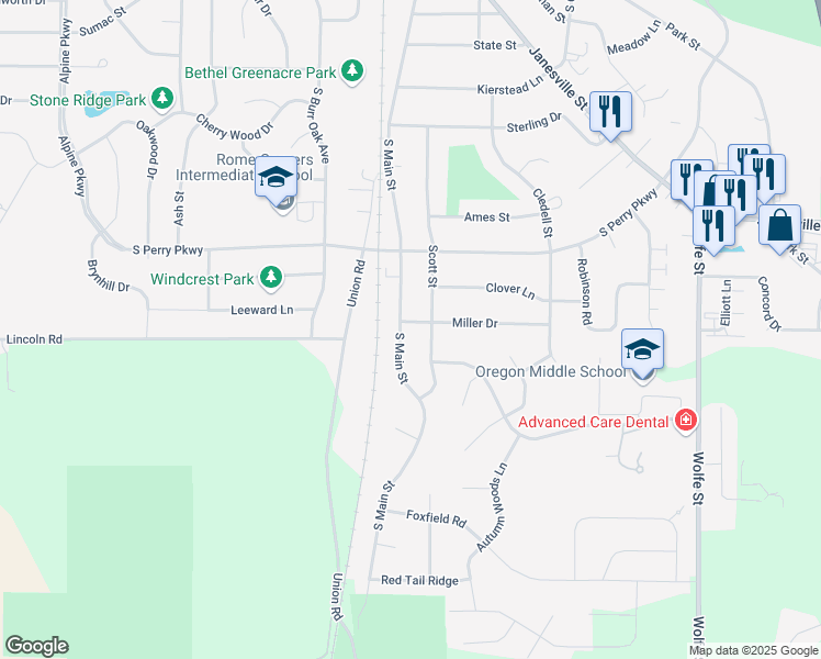 map of restaurants, bars, coffee shops, grocery stores, and more near 716 South Main Street in Oregon
