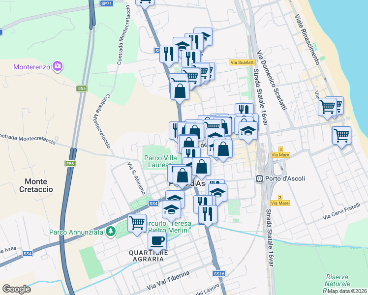 map of restaurants, bars, coffee shops, grocery stores, and more near 7 Via del Mare in San Benedetto del Tronto