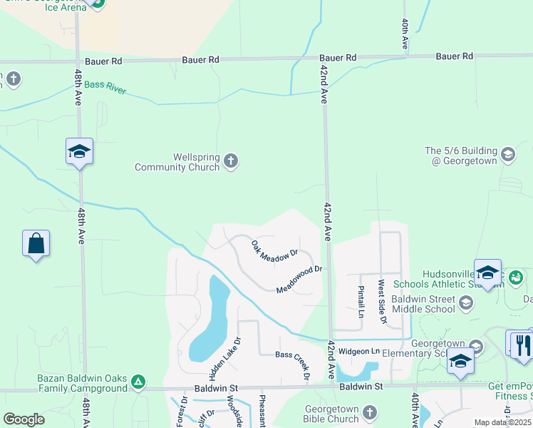 map of restaurants, bars, coffee shops, grocery stores, and more near 4339 Forest Way in Hudsonville