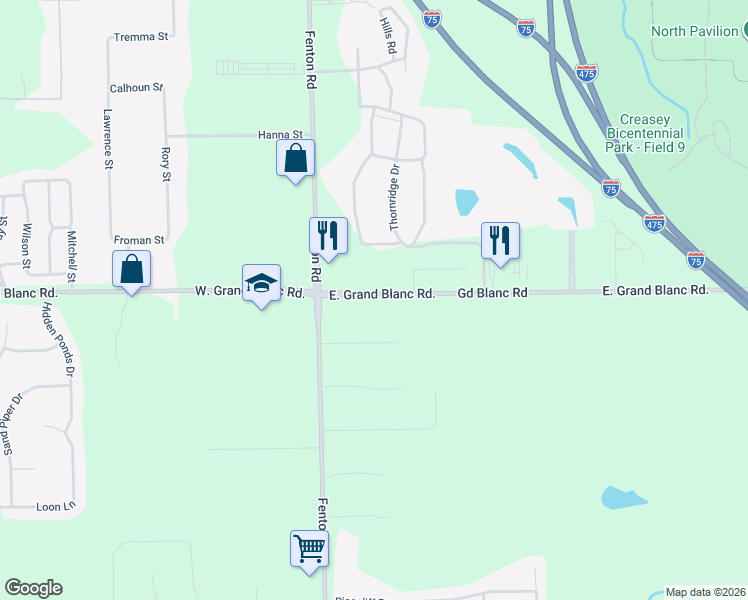 map of restaurants, bars, coffee shops, grocery stores, and more near 1084 Grand Blanc Road in Grand Blanc