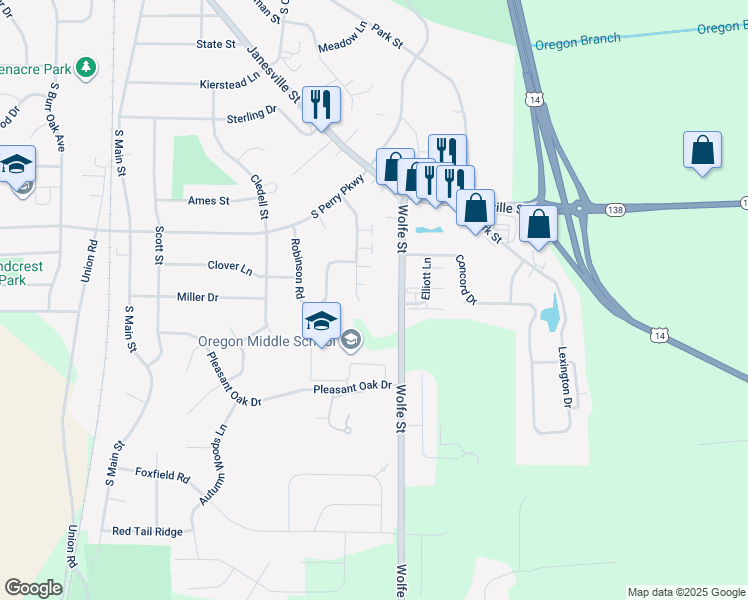 map of restaurants, bars, coffee shops, grocery stores, and more near 230 Thomson Lane in Oregon