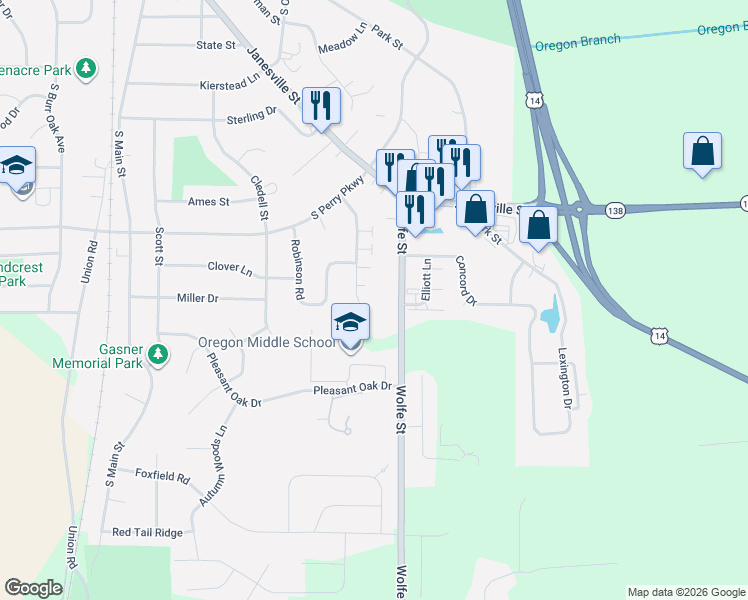 map of restaurants, bars, coffee shops, grocery stores, and more near 230 Thomson Lane in Oregon