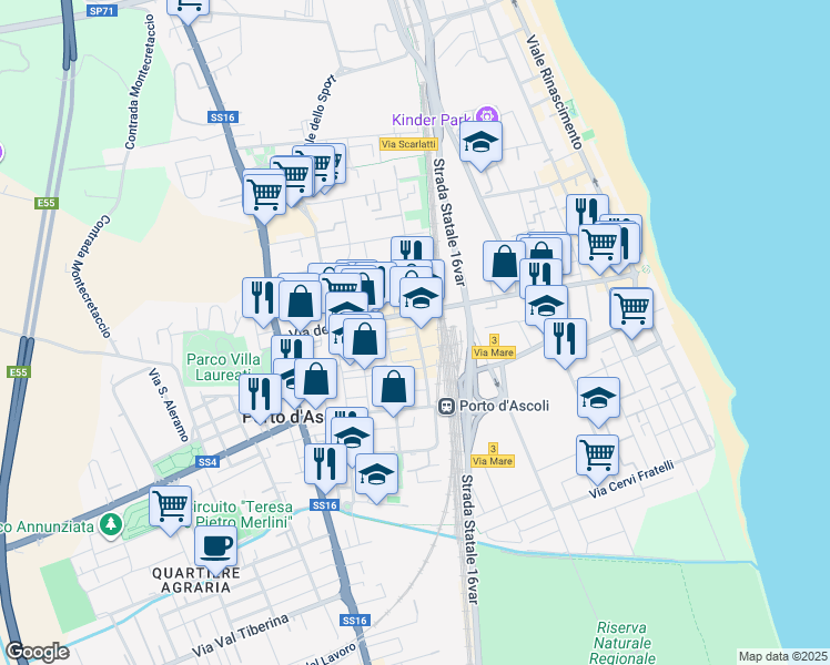map of restaurants, bars, coffee shops, grocery stores, and more near 126-128 Via Enrico Toti in San Benedetto del Tronto