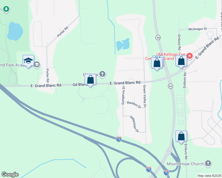 map of restaurants, bars, coffee shops, grocery stores, and more near 2339 Blakely Drive in Grand Blanc