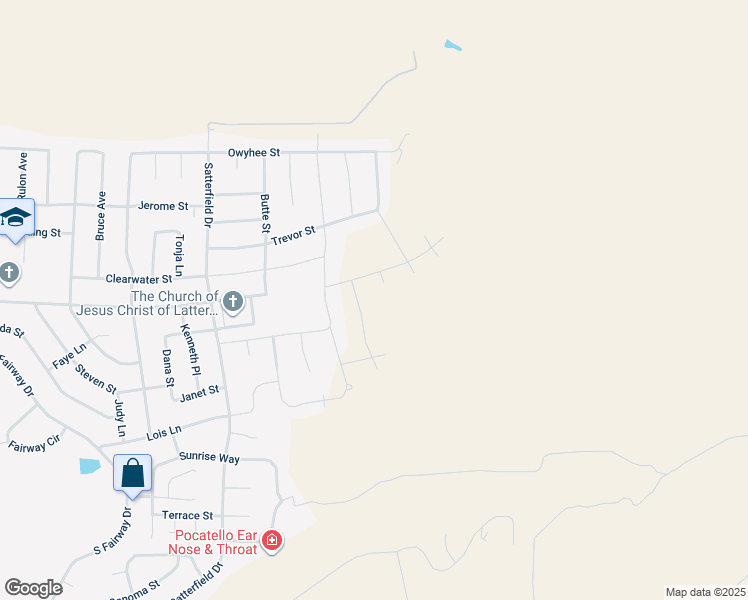 map of restaurants, bars, coffee shops, grocery stores, and more near 3141 Trevor Street in Pocatello