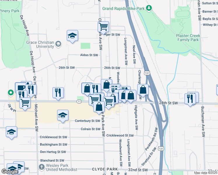 map of restaurants, bars, coffee shops, grocery stores, and more near 2715 McKee Avenue Southwest in Wyoming