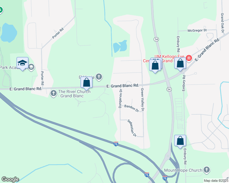 map of restaurants, bars, coffee shops, grocery stores, and more near 2406 East Grand Blanc Road in Grand Blanc
