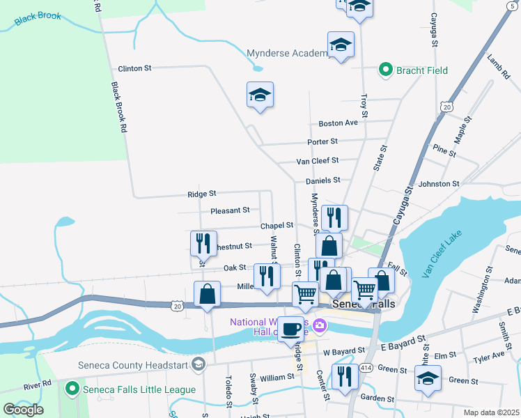 map of restaurants, bars, coffee shops, grocery stores, and more near 4 Laws Lane in Seneca Falls