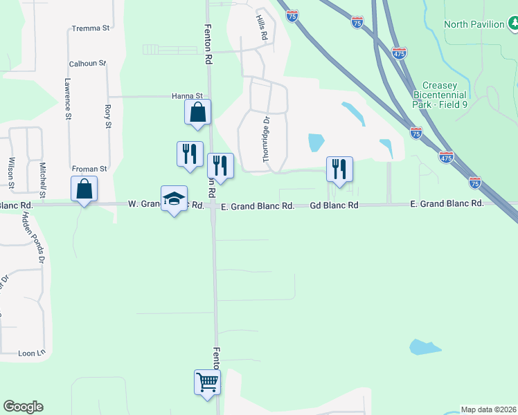 map of restaurants, bars, coffee shops, grocery stores, and more near 1084 Grand Blanc Road in Grand Blanc