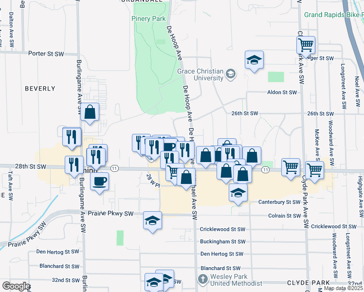 map of restaurants, bars, coffee shops, grocery stores, and more near 2728 Madelyn Drive Southwest in Wyoming