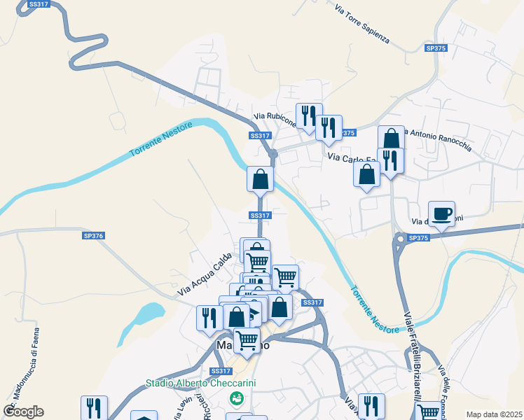 map of restaurants, bars, coffee shops, grocery stores, and more near 36A Viale Ponte Nestore in Marsciano