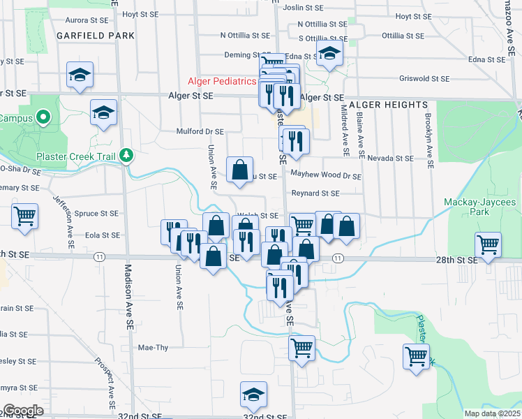 map of restaurants, bars, coffee shops, grocery stores, and more near 2663 Martin Avenue Southeast in Grand Rapids