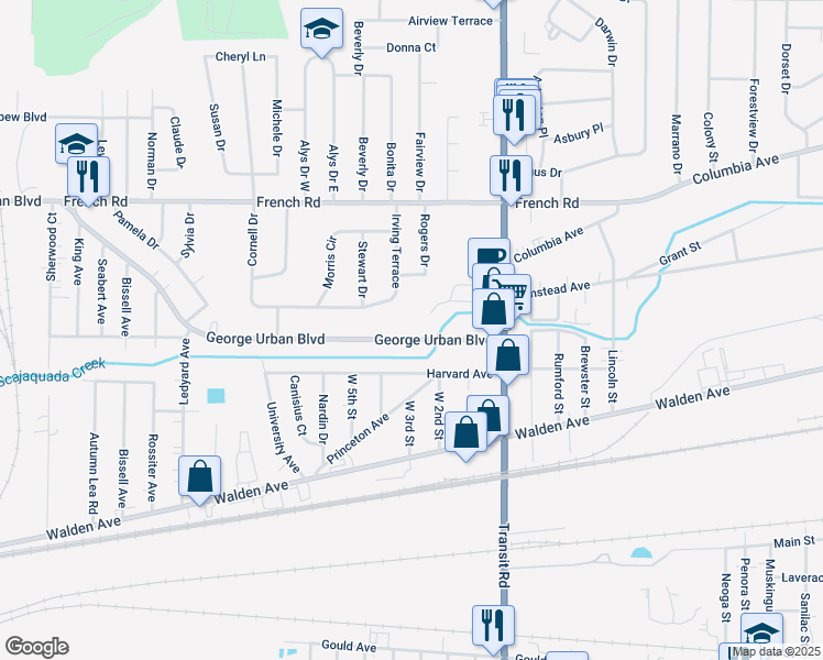 map of restaurants, bars, coffee shops, grocery stores, and more near 3070 George Urban Blvd in Depew