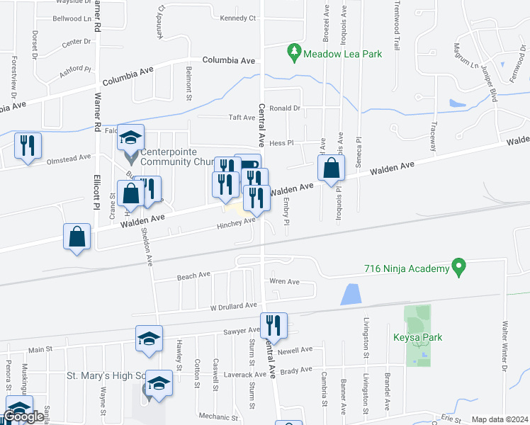 map of restaurants, bars, coffee shops, grocery stores, and more near 333 Central Avenue in Lancaster