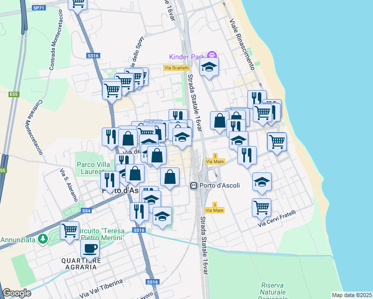 map of restaurants, bars, coffee shops, grocery stores, and more near 126-128 Via Enrico Toti in San Benedetto del Tronto