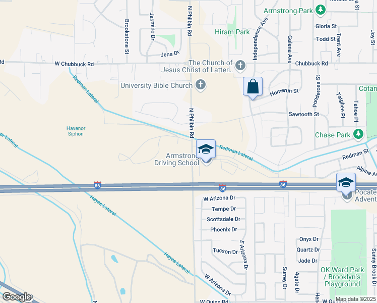 map of restaurants, bars, coffee shops, grocery stores, and more near 10634 North Philbin Road in Pocatello