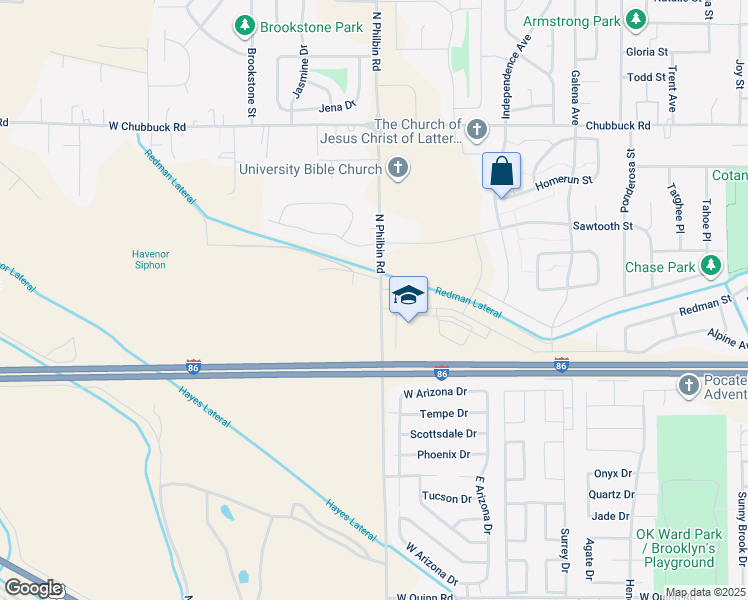 map of restaurants, bars, coffee shops, grocery stores, and more near 10629 North Philbin Road in Chubbuck