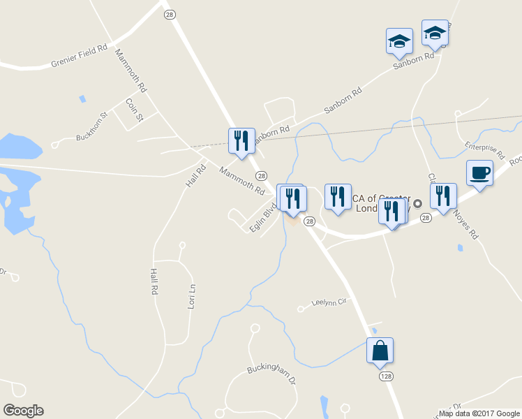 map of restaurants, bars, coffee shops, grocery stores, and more near 10 Grenier Boulevard in Londonderry