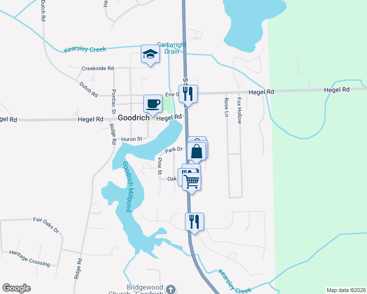 map of restaurants, bars, coffee shops, grocery stores, and more near 8122 South State Road in Goodrich