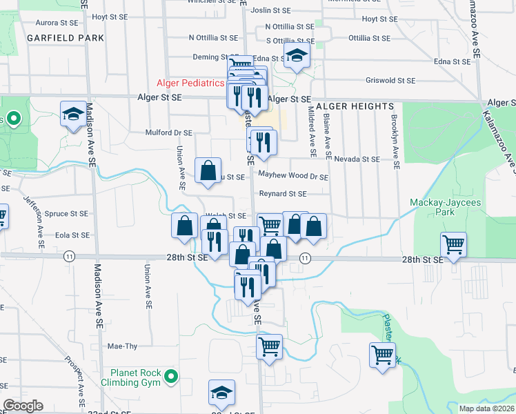 map of restaurants, bars, coffee shops, grocery stores, and more near 2652 Eastern Avenue Southeast in Grand Rapids