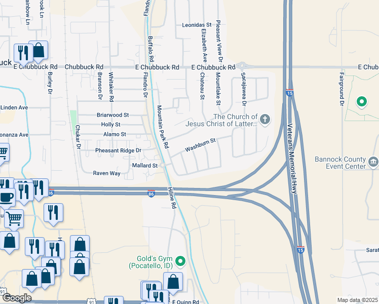 map of restaurants, bars, coffee shops, grocery stores, and more near 4484 Sawtell Street in Pocatello