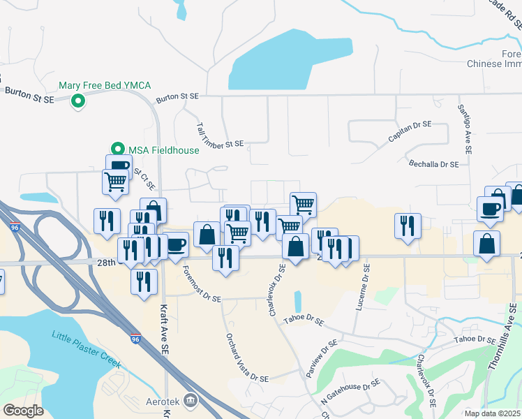 map of restaurants, bars, coffee shops, grocery stores, and more near 5901 28th Street Southeast in Grand Rapids