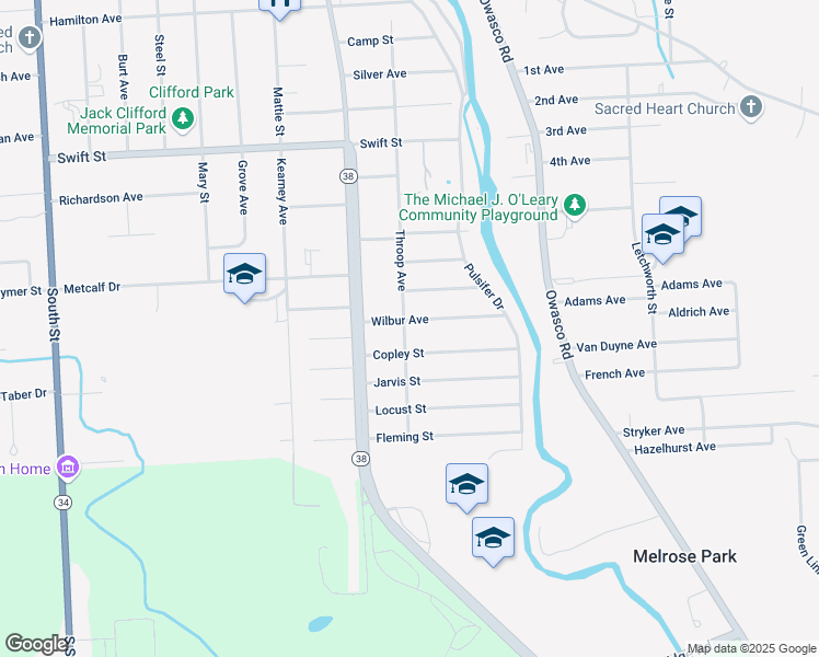 map of restaurants, bars, coffee shops, grocery stores, and more near 14 Wilbur Avenue in Auburn