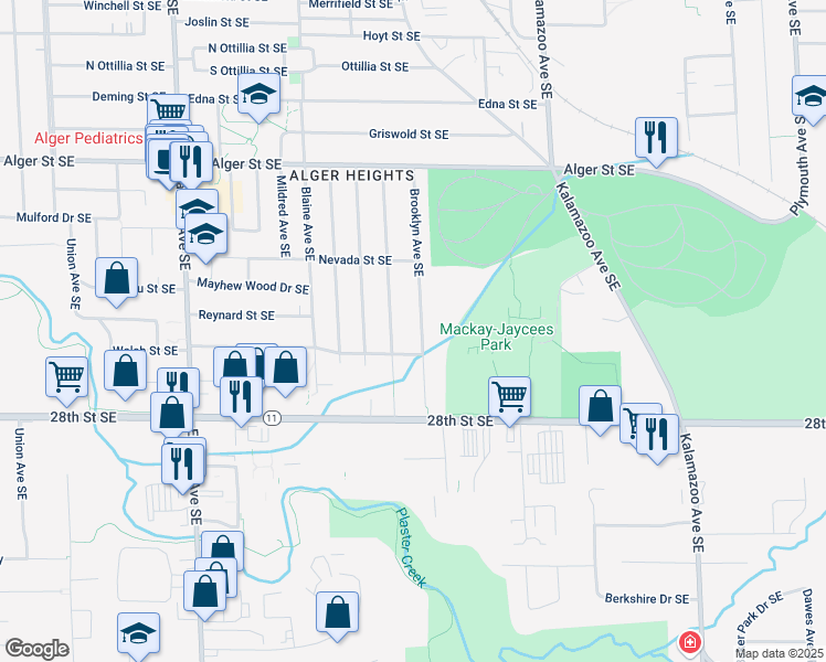 map of restaurants, bars, coffee shops, grocery stores, and more near 2644 Brooklyn Avenue Southeast in Grand Rapids