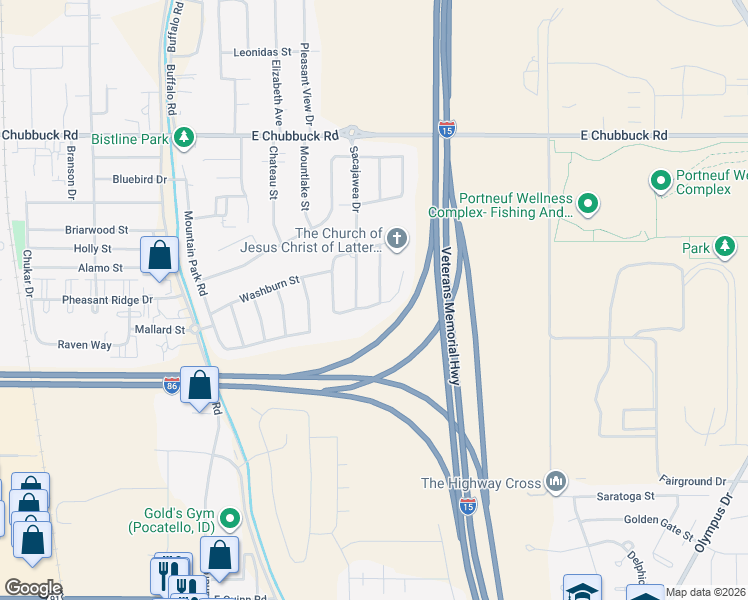 map of restaurants, bars, coffee shops, grocery stores, and more near 1000 Patriot Street in Pocatello