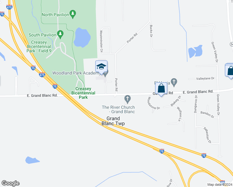 map of restaurants, bars, coffee shops, grocery stores, and more near 2110 East Grand Blanc Road in Grand Blanc