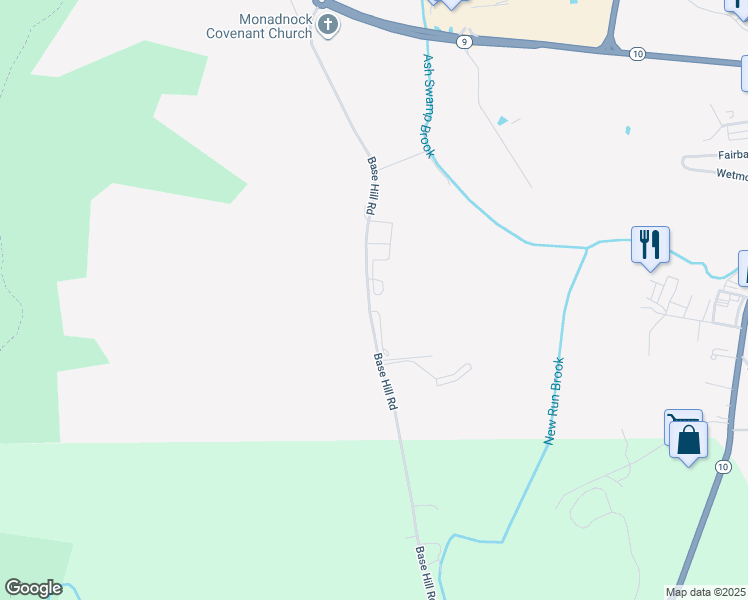 map of restaurants, bars, coffee shops, grocery stores, and more near 180 Base Hill Road in Keene