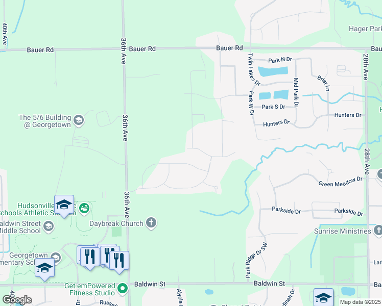 map of restaurants, bars, coffee shops, grocery stores, and more near 8000 36th Avenue Southwest in Hudsonville