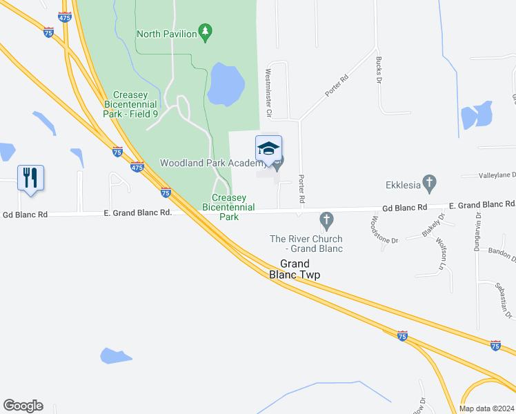 map of restaurants, bars, coffee shops, grocery stores, and more near 2081 East Grand Blanc Road in Grand Blanc